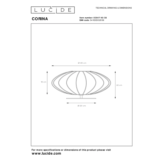 CORINA Lampa stołowa Ø 40 cm 1xE27 beżowy 03547/40/38 Lucide - zdjęcie dodatkowe 4